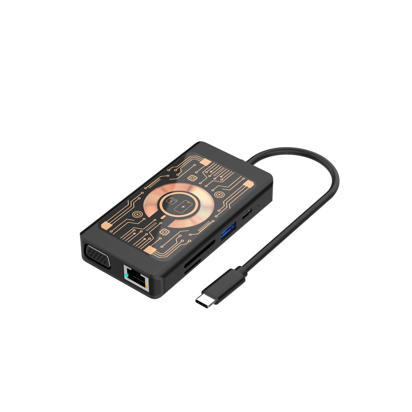 USB-C hub s bežičnim punjenjem QI Qualo QTPB5-HUB-18, 9u1, sivi