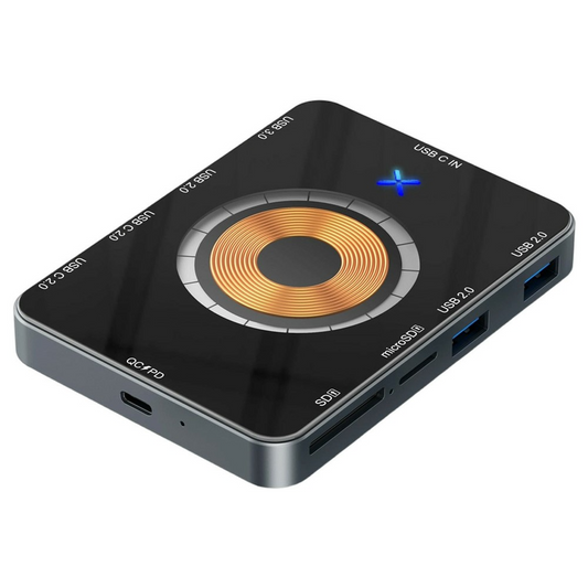 USB-C Hub s Bežičnim Punjenjem QI OEM YC7209, 10u1, Siva