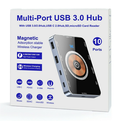 USB-C Hub s Bežičnim Punjenjem QI OEM YC7209, 10u1, Siva