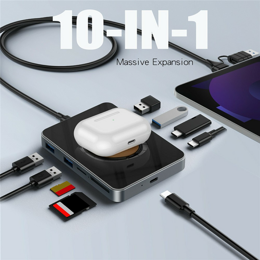 USB-C Hub s Bežičnim Punjenjem QI OEM YC7209, 10u1, Siva