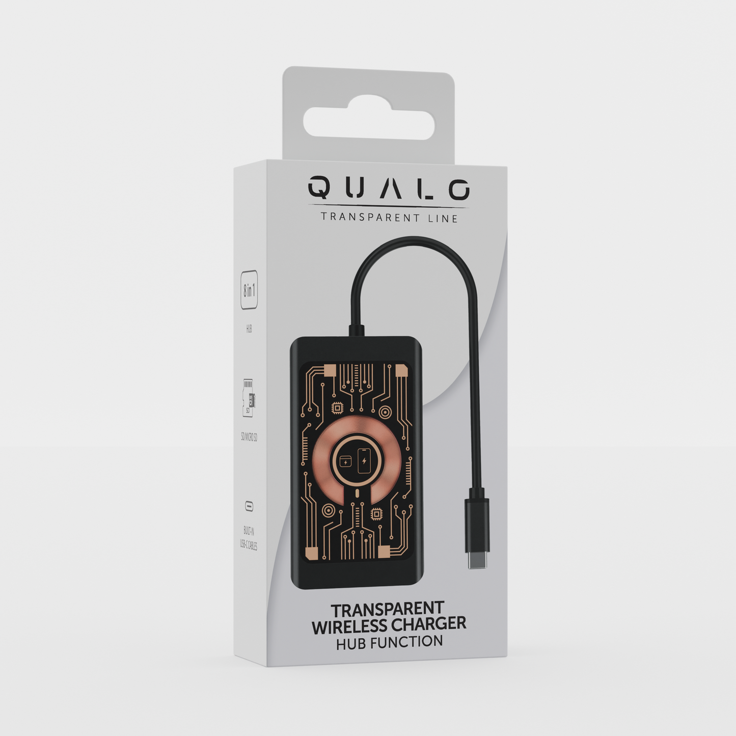 USB-C hub s bežičnim punjenjem QI Qualo QTPB5-HUB-18, 9u1, sivi