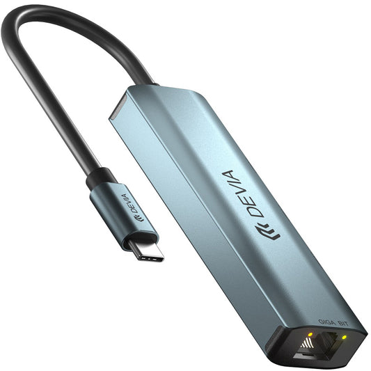Hub USB-C DEVIA EC621, 3 x USB-A 3.0 - 1 x RJ45, Sivi