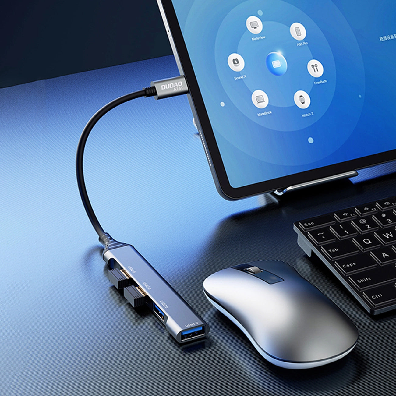 Hub USB-C Dudao A16T, 1 x USB-A 3.0 - 3 x USB-A, Crni