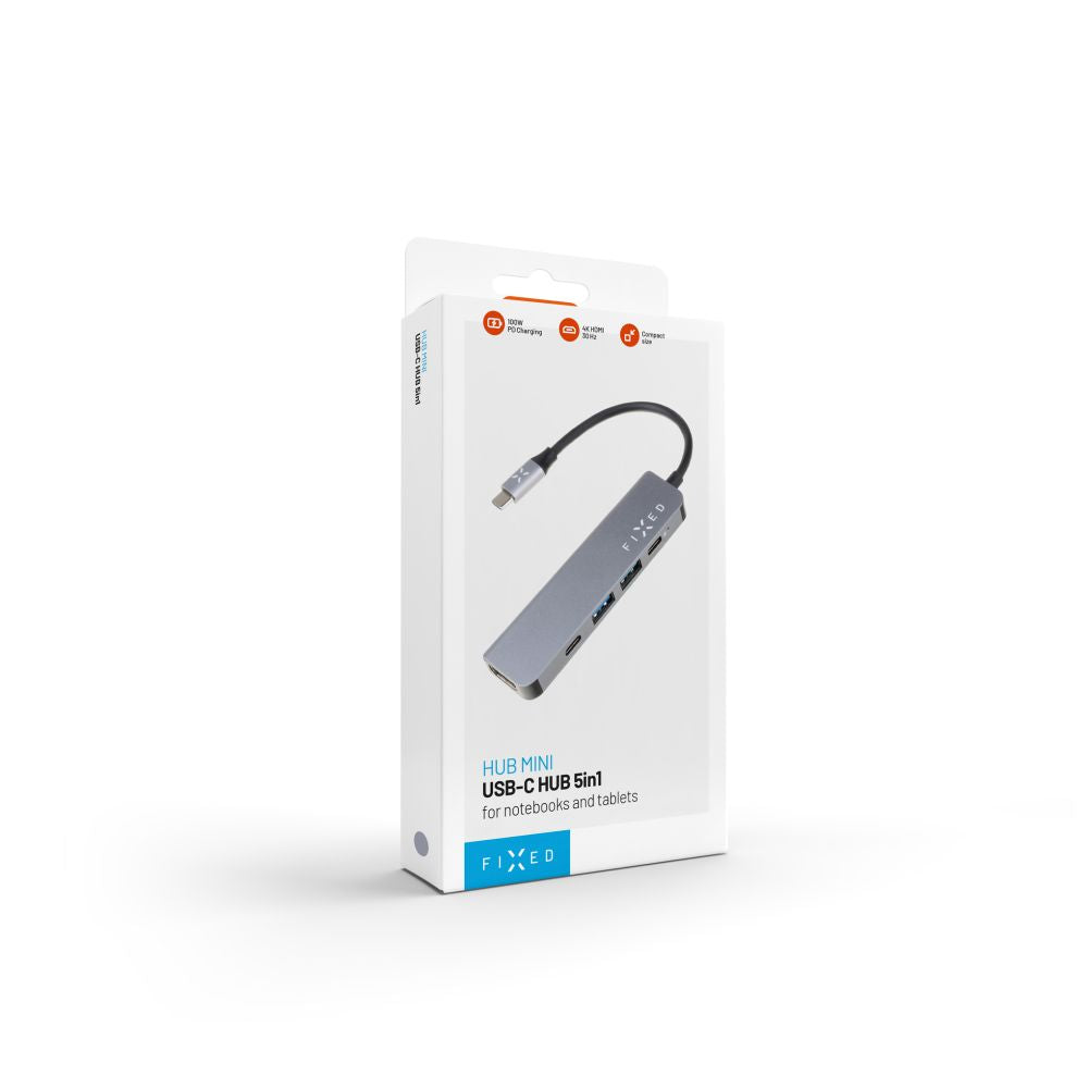 Hub USB-C Fixed, 4in1, Sivi