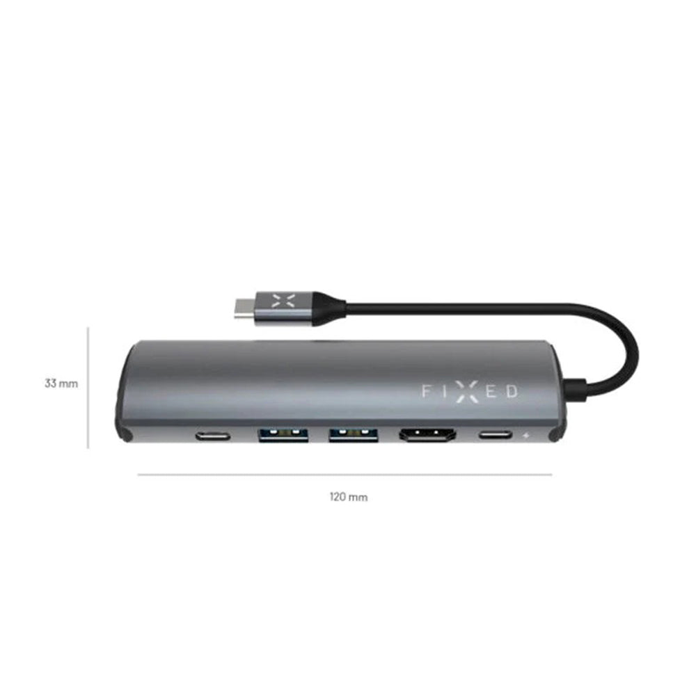 Hub USB-C Fixed Pro, 6u1, Sivi