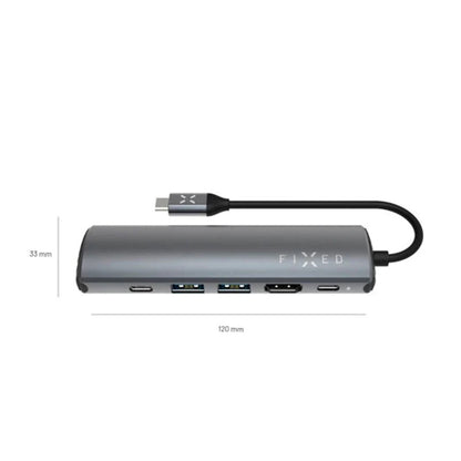 Hub USB-C Fixed Pro, 6u1, Sivi