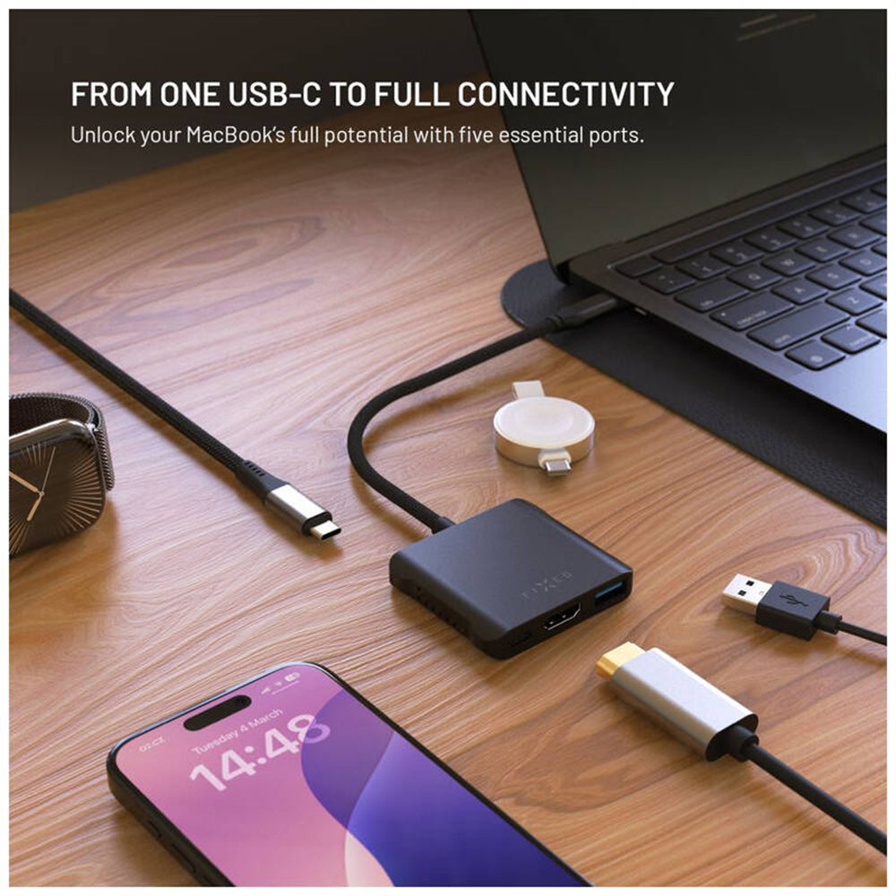 Hub USB-C Fixed Quadri, 5u1, Crni
