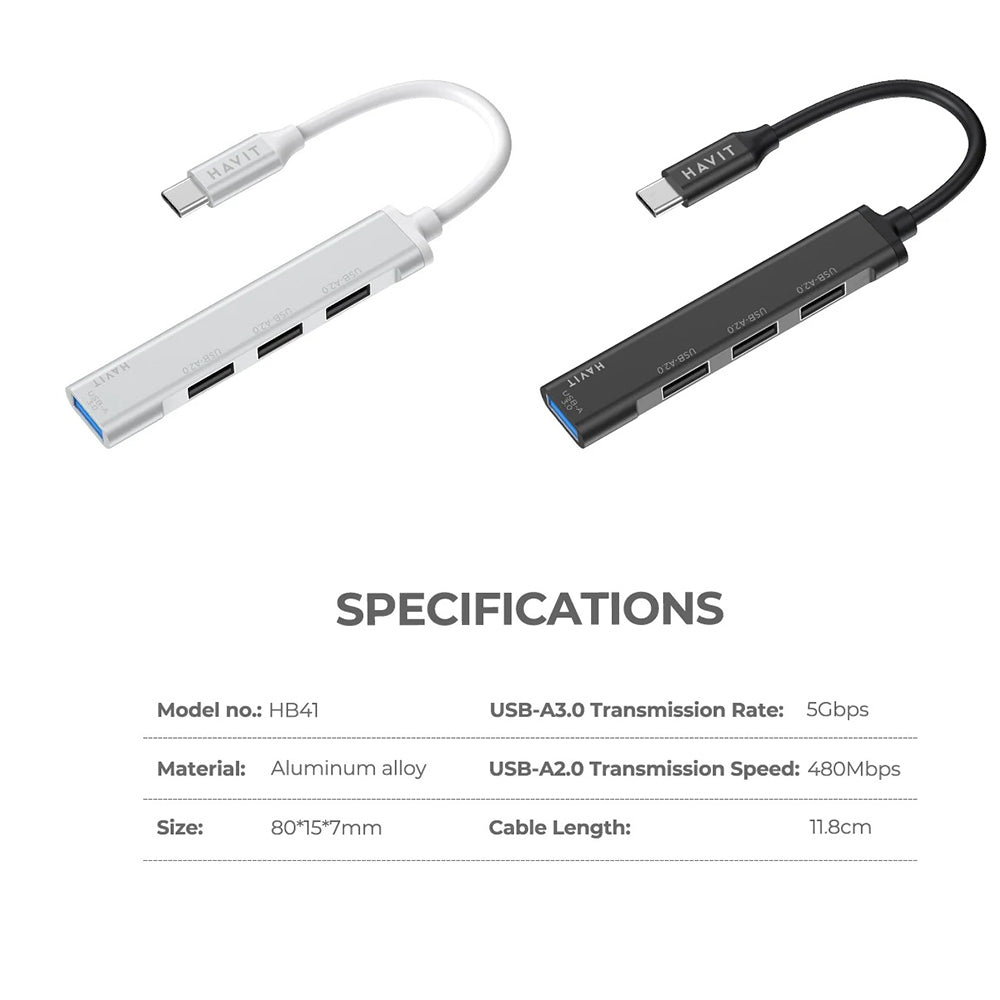 Hub USB-C HAVIT HB41, 4u1, Srebrni