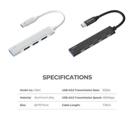 Hub USB-C HAVIT HB41, 4u1, Srebrni