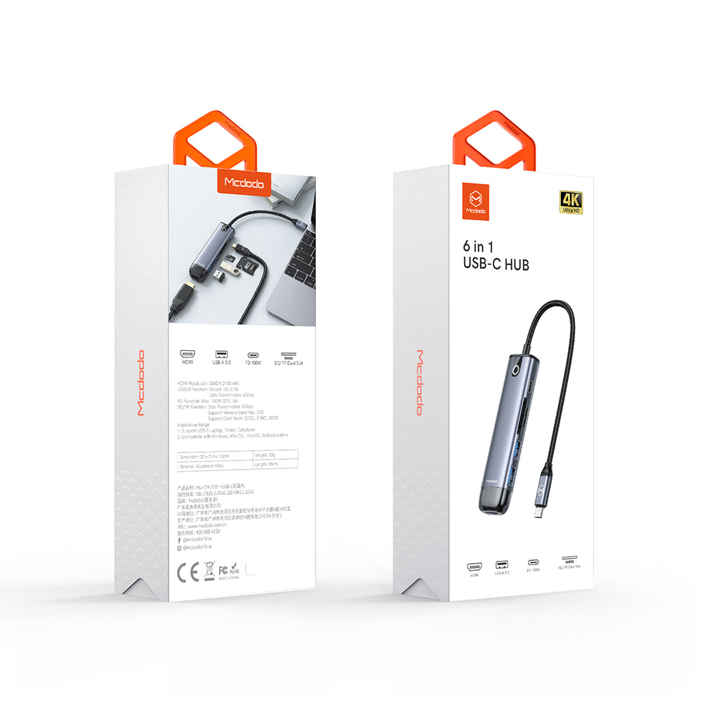 Hub USB-C McDodo HU-7740, 6u1, Sivi