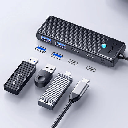 Hub USB-C Orico PAPW2AC-C3, 2 x USB-A 3.0 - 2 x USB-C, Crni