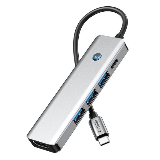Hub USB-C Tech-Protect HB01, 1 x USB-A 3.0 - 2 x USB-A - 1 x USB-C - 1 x HDMI, Sivi