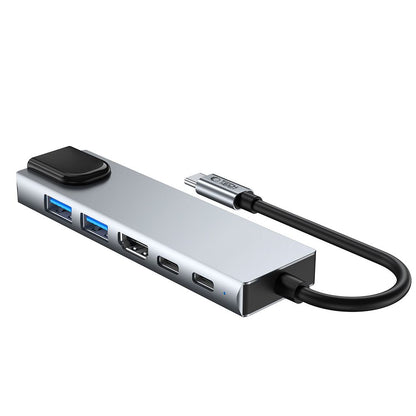 Hub USB-C Tech-Protect HB02, 1 x USB-A 3.0 - 1 x USB-A - 2 x USB-C - 1 x HDMI - 1 x RJ45, Sivi