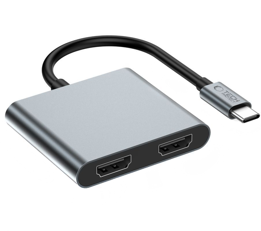 Hub USB-C Tech-Protect HB08, 1 x USB-A - 1 x USB-C - 2 x HDMI, Sivi