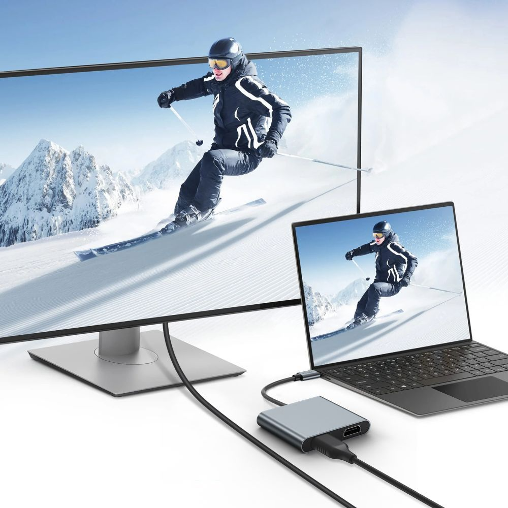 Hub USB-C Tech-Protect HB08, 1 x USB-A - 1 x USB-C - 2 x HDMI, Sivi