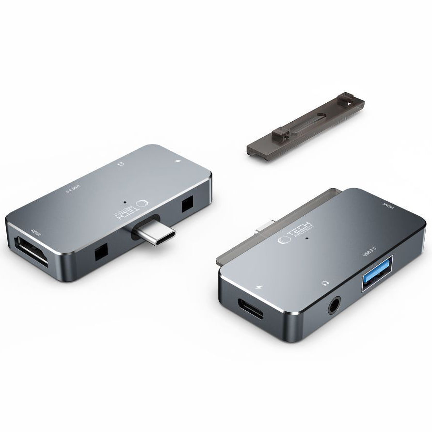 USB-C Hub Tech-Protect V6, 1 x USB-A - 1 x USB-C - 1 x HDMI - 1 x Jack 3.5mm, Sivi