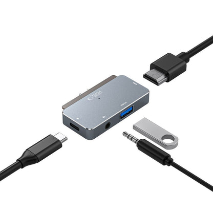 USB-C Hub Tech-Protect V6, 1 x USB-A - 1 x USB-C - 1 x HDMI - 1 x Jack 3.5mm, Sivi
