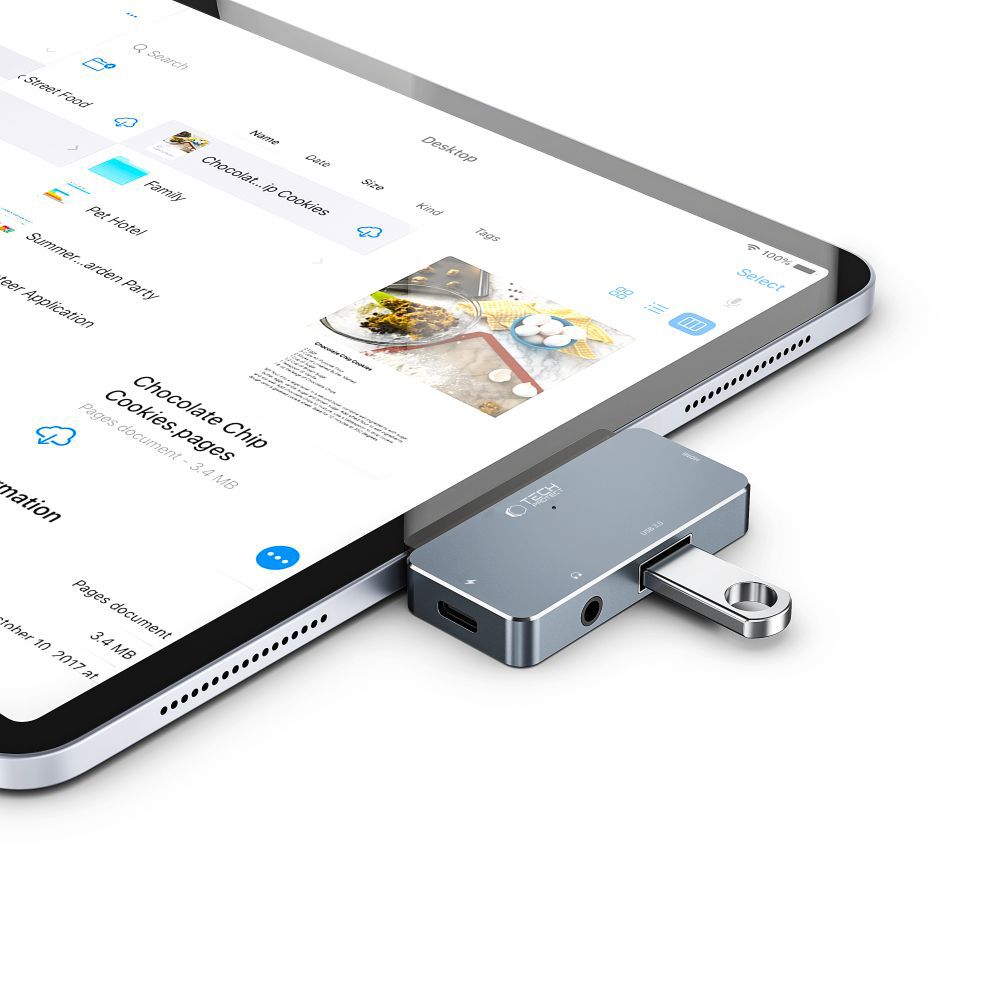 USB-C Hub Tech-Protect V6, 1 x USB-A - 1 x USB-C - 1 x HDMI - 1 x Jack 3.5mm, Sivi