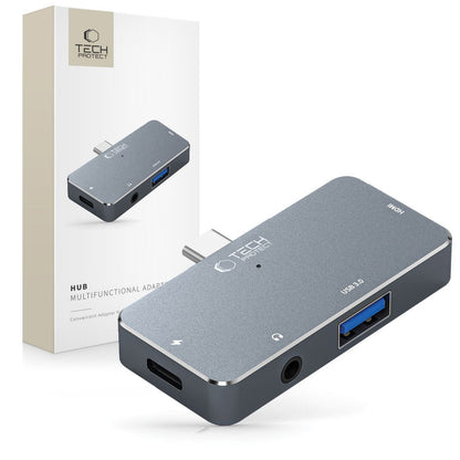 USB-C Hub Tech-Protect V6, 1 x USB-A - 1 x USB-C - 1 x HDMI - 1 x Jack 3.5mm, Sivi
