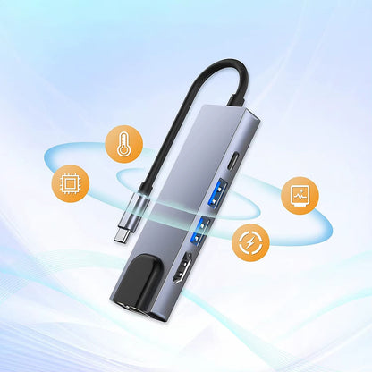 Hub USB-C Techsuit H1 NetBridge, 5u1, Sivi