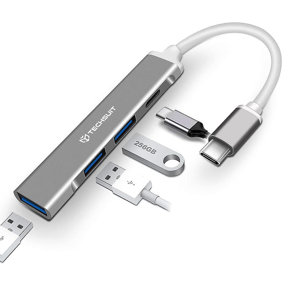 Hub USB-C Techsuit H18 PolarisBridge, 4u1, Sivo Bijeli
