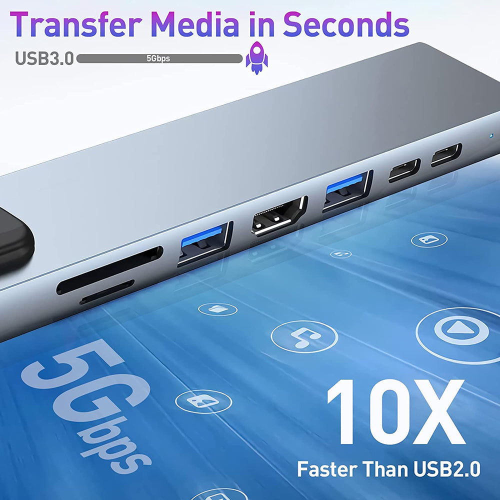 Hub USB-C Techsuit H2 NetBridge, 8u1, Sivi