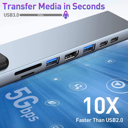 Hub USB-C Techsuit H2 NetBridge, 8u1, Sivi