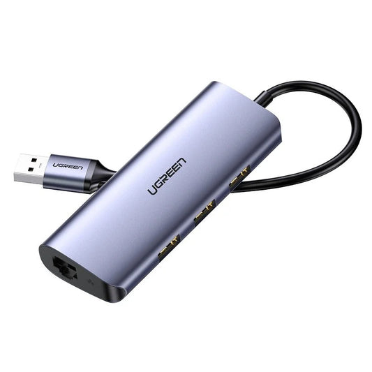 Hub USB-C UGREEN CM252, 3 x USB-A 3.0 - 1 x USB-C - RJ45, Sivi
