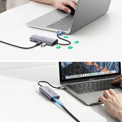 Hub USB-C UGREEN CM252, 3 x USB-A 3.0 - 1 x USB-C - RJ45, Sivi