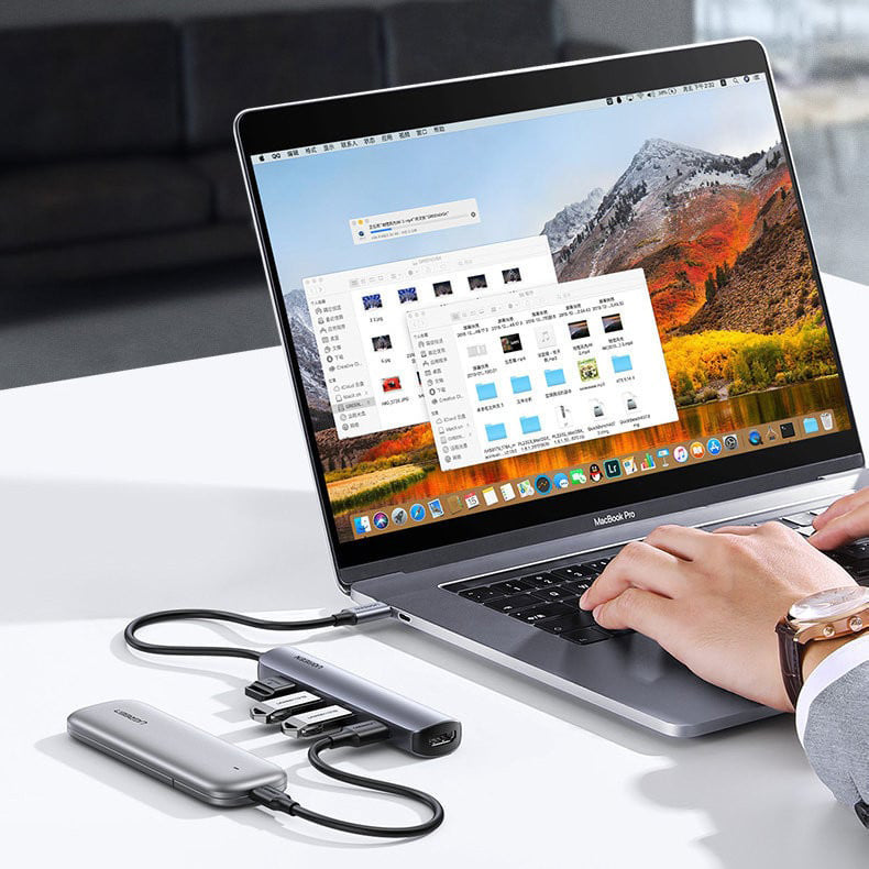 Hub USB-C UGREEN CM417, 4 x USB-A 3.2 - 1 x HDMI, Sivi