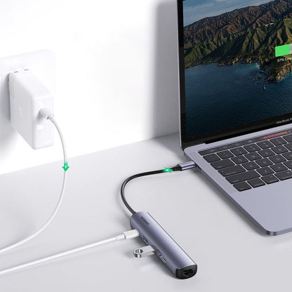 Hub USB-C UGREEN CM418 (10919), 2 x USB-A 3.0 - 1 x USB-C - 1 x HDMI - 1 x RJ45, Sivi