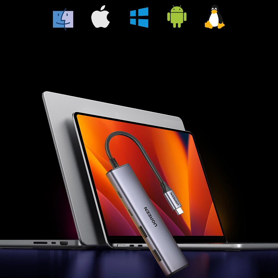 Hub USB-C UGREEN CM473, 2 x USB-A 3.0 - 2 x USB-C, 0,20 cm, Siva