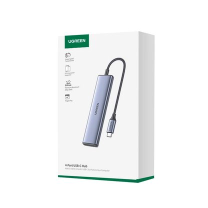 Hub USB-C UGREEN CM473, 2 x USB-A 3.0 - 2 x USB-C, 0,20 cm, Siva