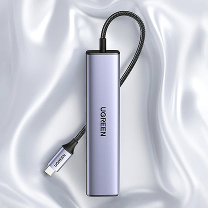 USB-C hub UGREEN CM475, 3 x USB-A 3.0 - 1 x RJ45, sivi