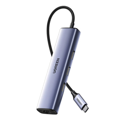USB-C hub UGREEN CM475, 3 x USB-A 3.0 - 1 x RJ45, sivi