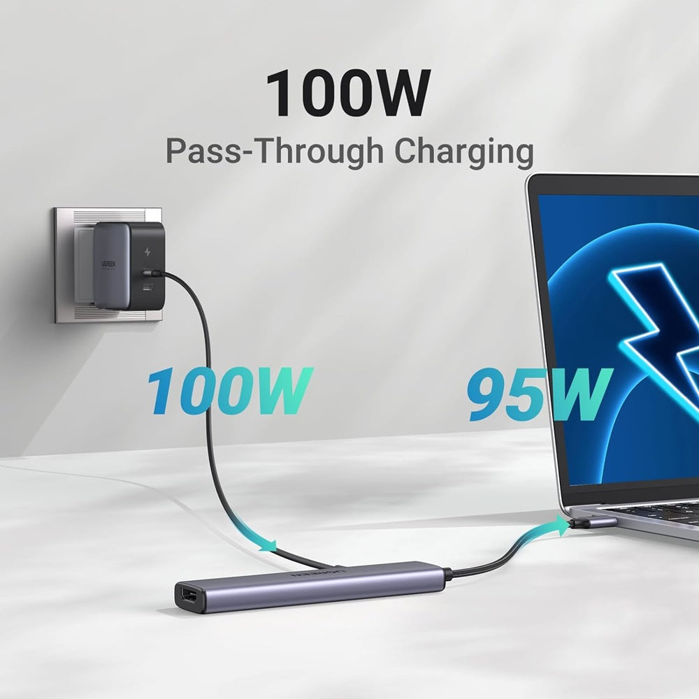 Hub USB-C UGREEN CM478, 1 x USB-A 3.0 - 2 x USB-A - 1 x USB-C - 1 x HDMI, Sivi
