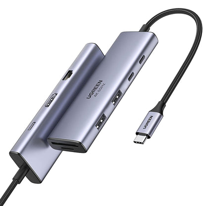 USB-C Hub UGREEN CM498 (15375), 2 x USB-A - 3 x USB-C - 1 x HDMI - 1 x RJ45 - 1 x SD - 1 x microSD, Siva
