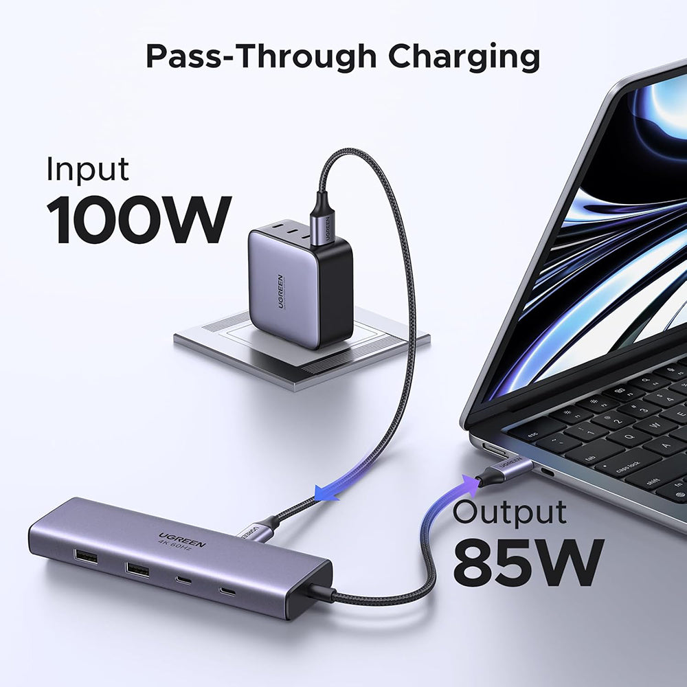 USB-C Hub UGREEN CM498 (15375), 2 x USB-A - 3 x USB-C - 1 x HDMI - 1 x RJ45 - 1 x SD - 1 x microSD, Siva