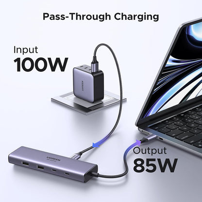USB-C Hub UGREEN CM498 (15375), 2 x USB-A - 3 x USB-C - 1 x HDMI - 1 x RJ45 - 1 x SD - 1 x microSD, Siva