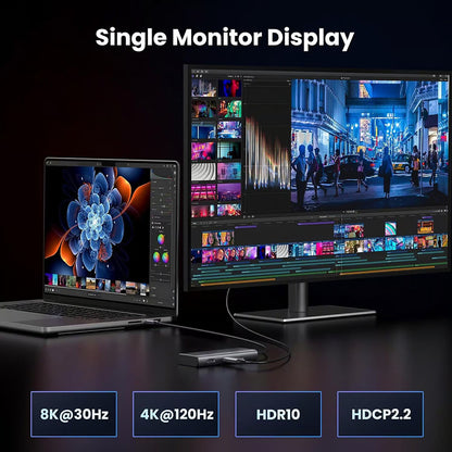 Hub USB-C UGREEN CM498 (15852), 2 x USB-A 3.0 - 2 x USB-C - 2 x HDMI, Sivi