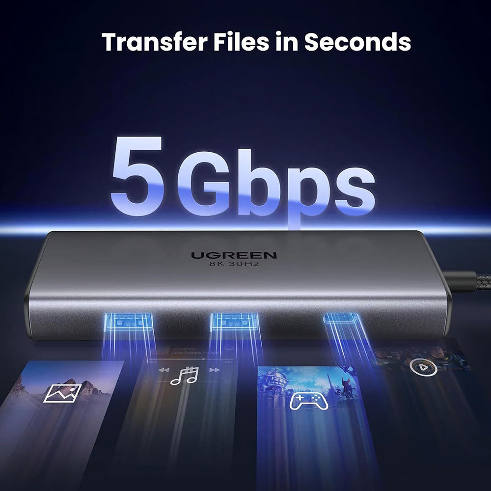 Hub USB-C UGREEN CM498 (15852), 2 x USB-A 3.0 - 2 x USB-C - 2 x HDMI, Sivi