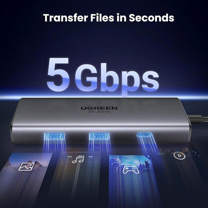 Hub USB-C UGREEN CM498 (15852), 2 x USB-A 3.0 - 2 x USB-C - 2 x HDMI, Sivi