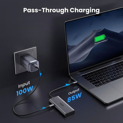 Hub USB-C UGREEN CM498 (15852), 2 x USB-A 3.0 - 2 x USB-C - 2 x HDMI, Sivi