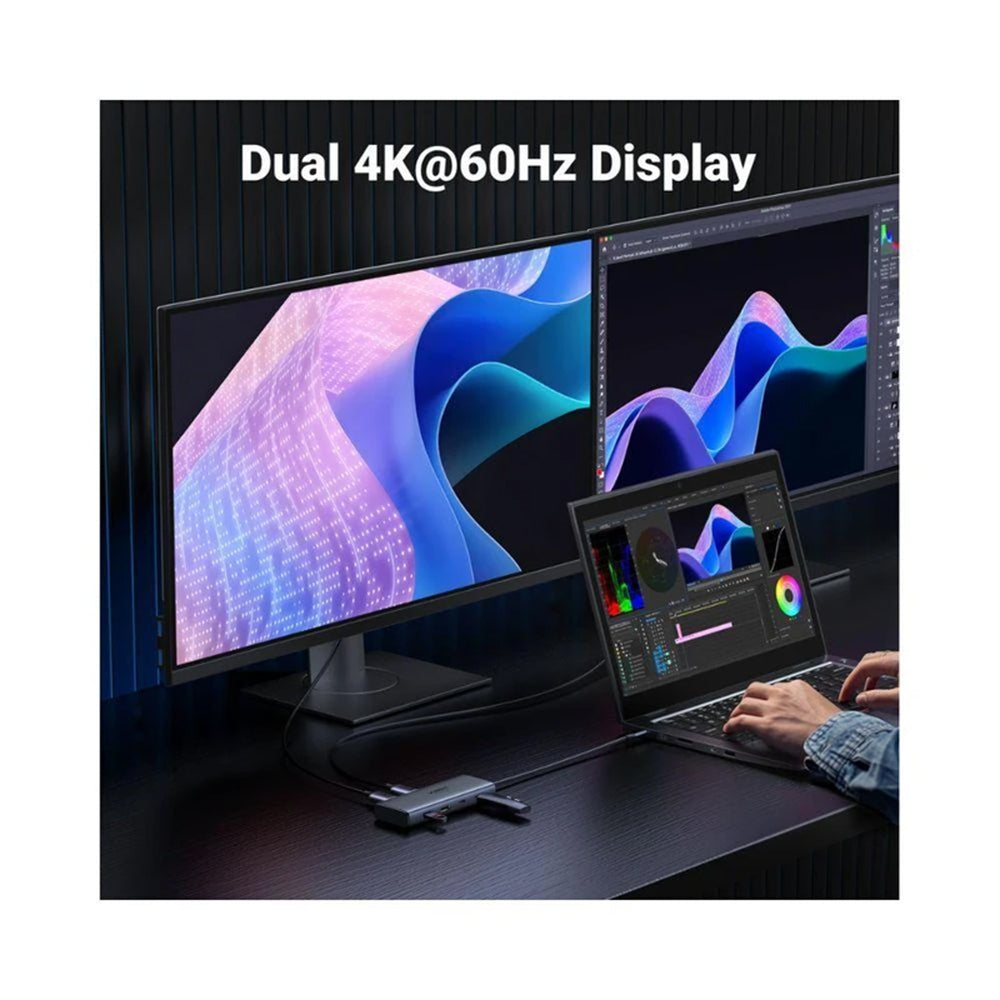 Hub USB-C UGREEN CM498 (45379), 2 x USB-A 3.2 - 3 x USB-C - 2 x HDMI, Sivi