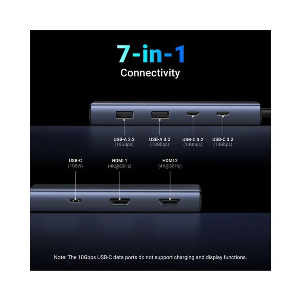 Hub USB-C UGREEN CM498 (45379), 2 x USB-A 3.2 - 3 x USB-C - 2 x HDMI, Sivi
