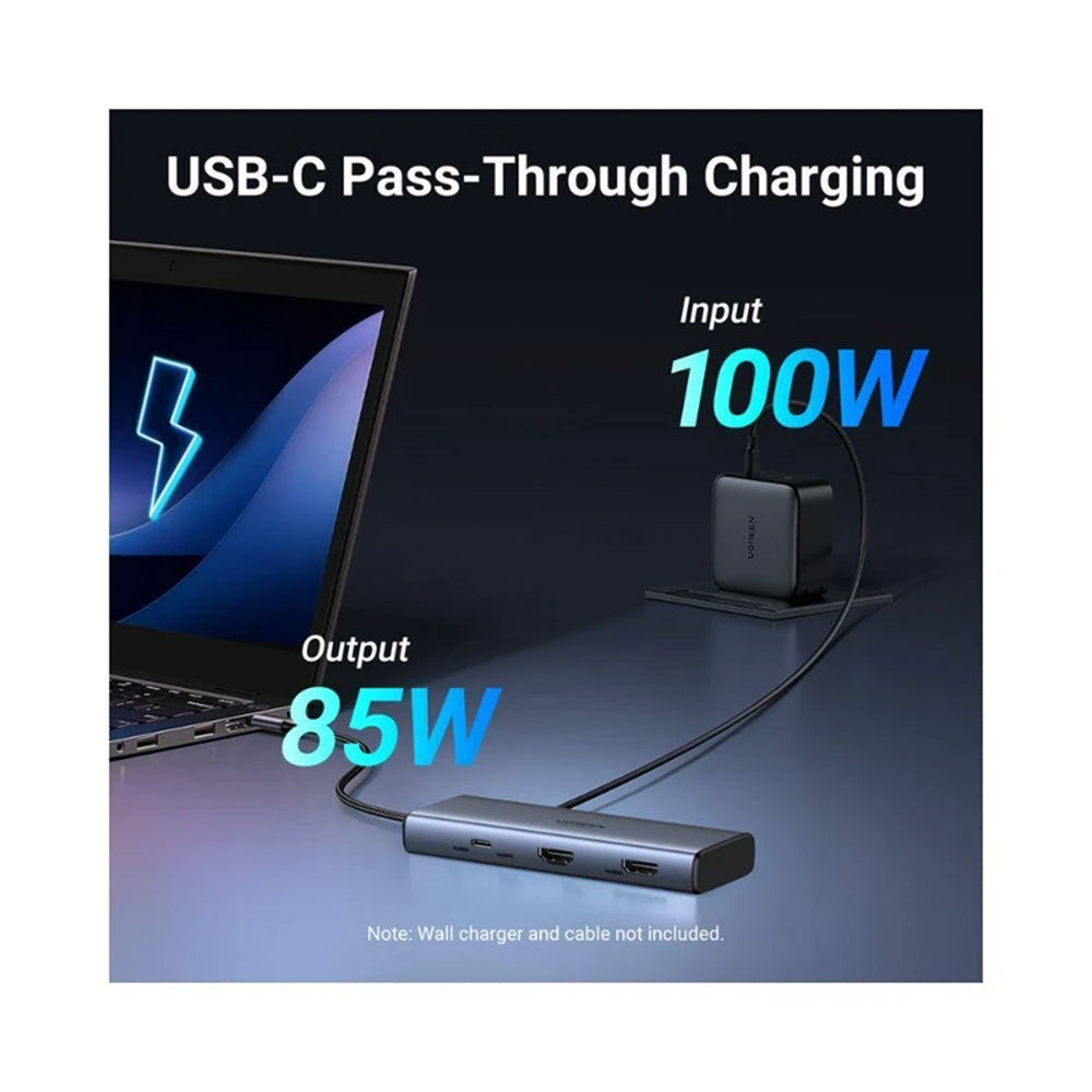 Hub USB-C UGREEN CM498 (45379), 2 x USB-A 3.2 - 3 x USB-C - 2 x HDMI, Sivi