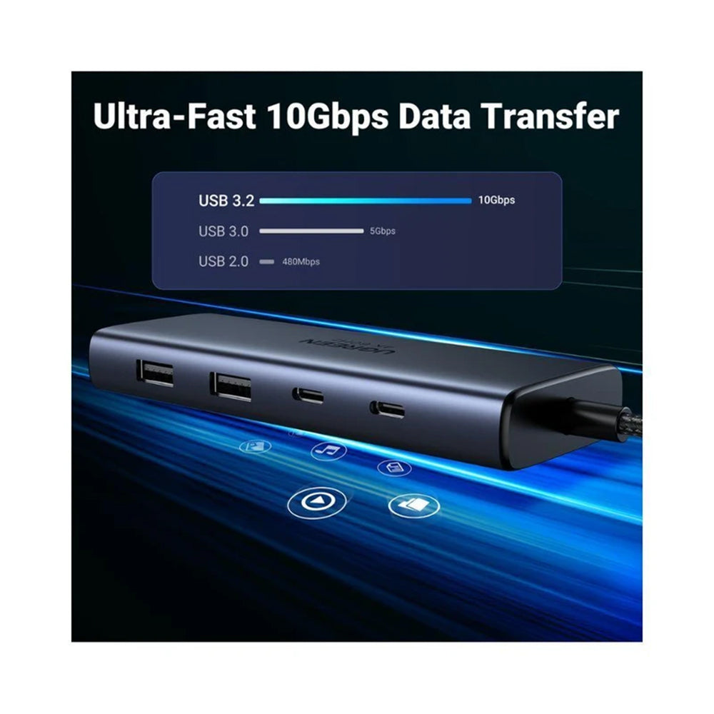 Hub USB-C UGREEN CM498 (45379), 2 x USB-A 3.2 - 3 x USB-C - 2 x HDMI, Sivi