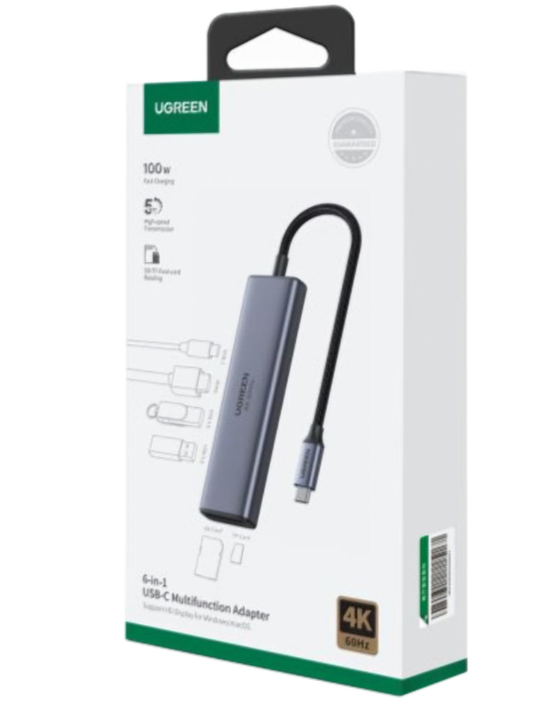 Hub USB-C UGREEN CM511 (60384), 2 x USB-A 3.0 - 1 x USB-C - 1 x HDMI - 1 x SD - 1 x microSD, Sivi