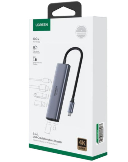 Hub USB-C UGREEN CM511 (60384), 2 x USB-A 3.0 - 1 x USB-C - 1 x HDMI - 1 x SD - 1 x microSD, Sivi