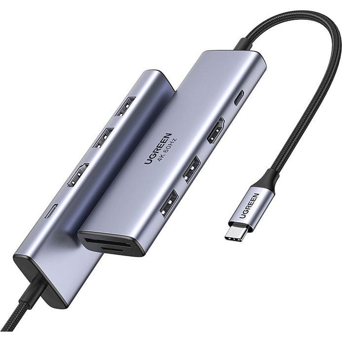 Hub USB-C UGREEN CM511 (60384), 2 x USB-A 3.0 - 1 x USB-C - 1 x HDMI - 1 x SD - 1 x microSD, Sivi